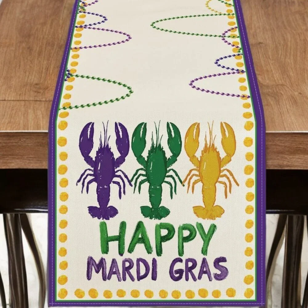 Mardi Gras Table Runner Crawfish Decor Cottage Dining Long Decorative Cloth 108